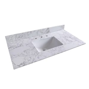 43 in. W x 22 in. D Stone Bathroom Vanity Top in Carrara White with White Rectangle Single Sink-3H