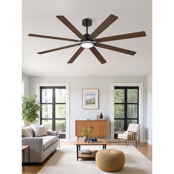 HINNIXY 84 in. Industrial Black 3-Color LED 6-Speed Ceiling Fan