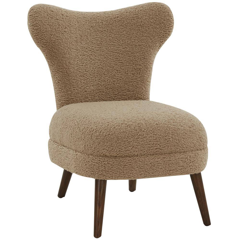Brandietta Light Brown Faux Shearling Wood Accent Chair