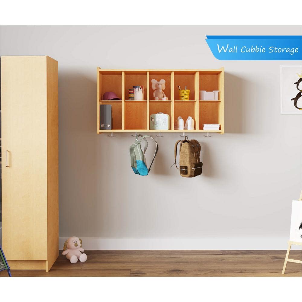TOT MATE Laminate Wall Cubbie Storage (Maple), 10-Compartment