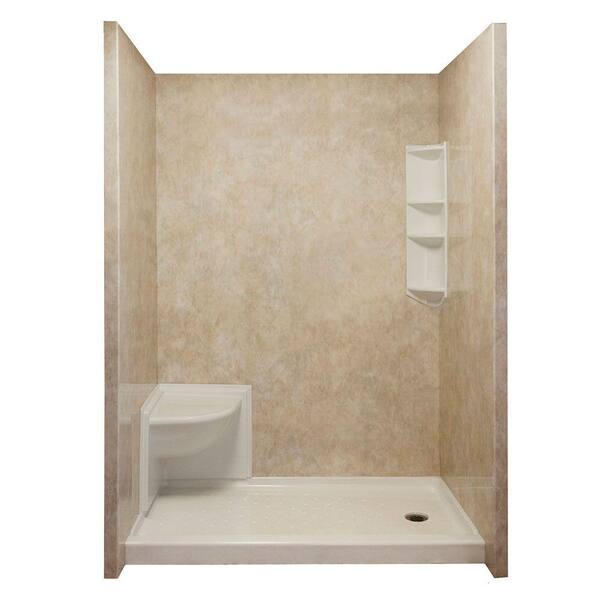 Ella Complete 40 in. x 65 in. x 98.5 in. 3-piece Easy Up Adhesive Shower Surround Package in Travertine