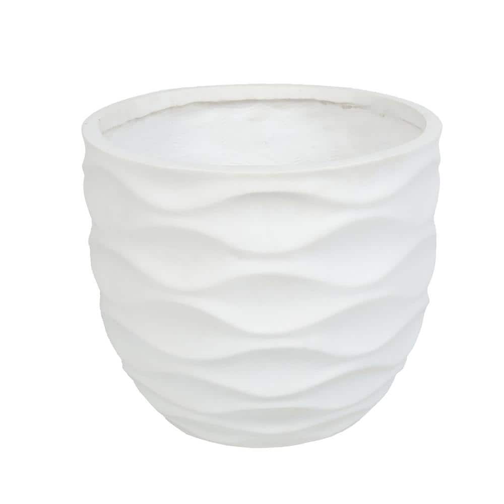 White Wavy Magnesium Oxide Round Planter, 16-Inch
