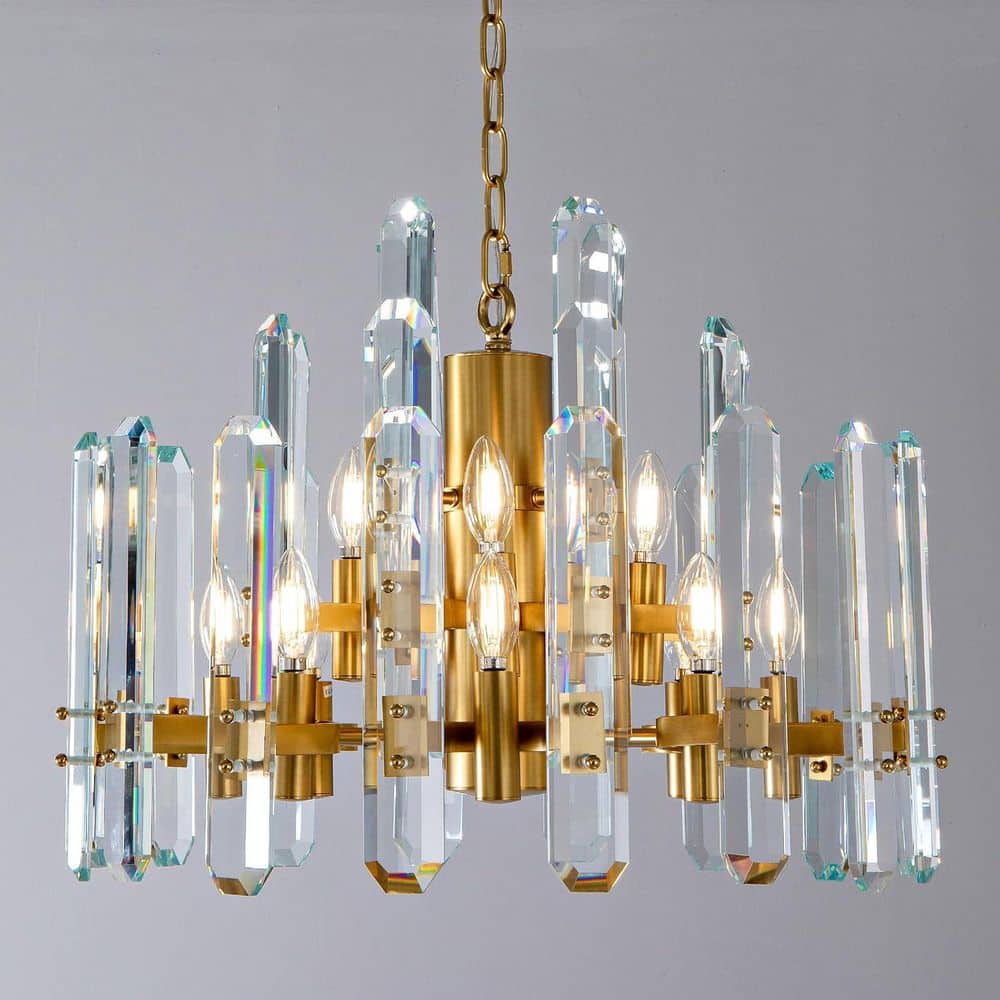 ❀yk❀ YUYI 24in. 12-Light Gold Luxury Crystal Chandelier, Modern Round