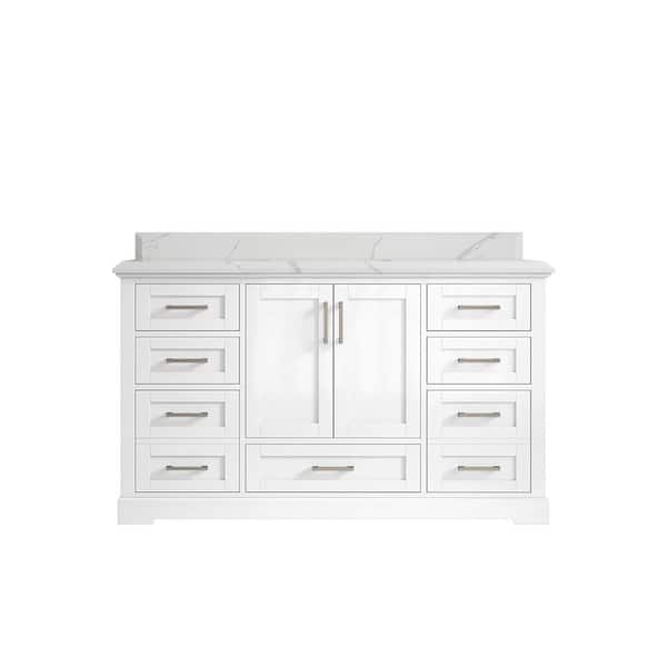Willow Collections Boston 60 in. W x 22 in. D x 36 in. H Single Sink Bath Vanity in White with 1.5" Calacatta Quartz Top