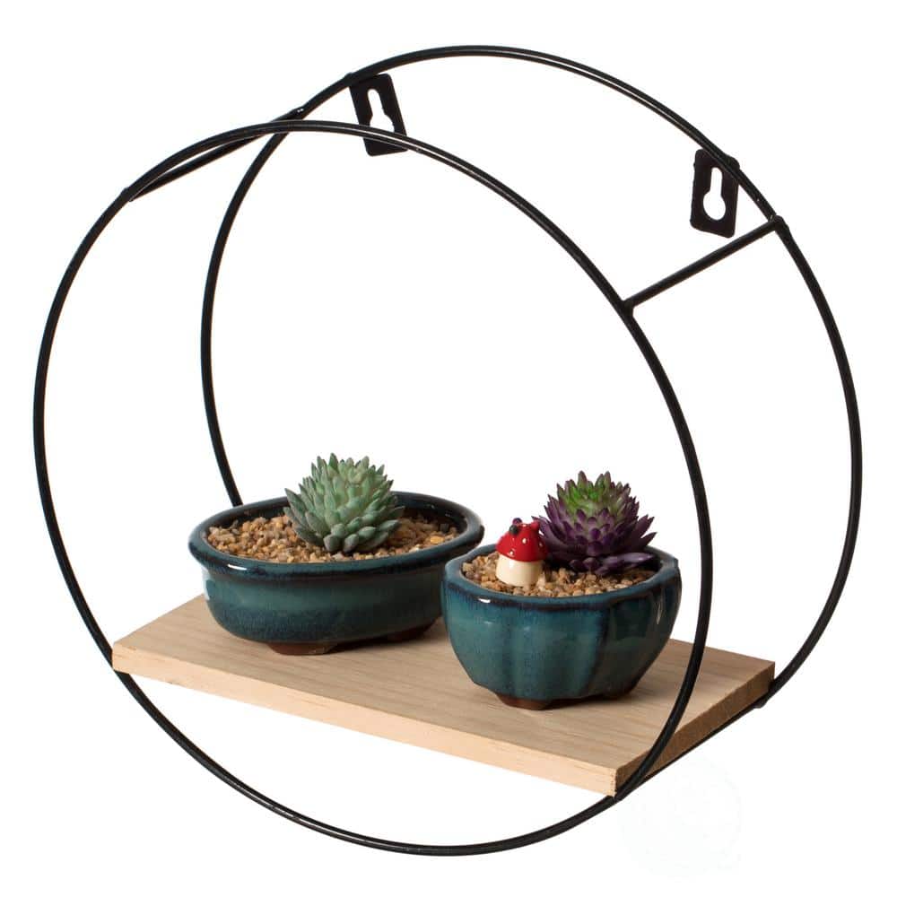 Brown Wood and Metal Wall Mount Floating Shelf