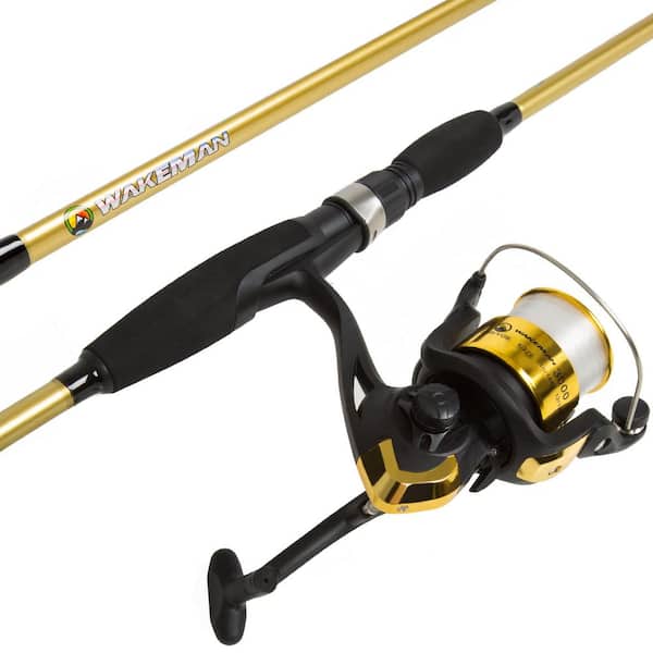 best fishing l rod and reel combo for freshwater Fiberglass Rod and Reel Combo- Portable 2-Piece Medium Action 78 in. Pole,  Size 30 Spinning Reel for Lake Fishing (Gold) 683383MJM