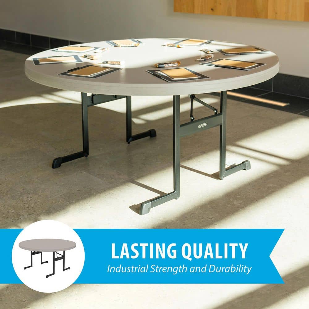 Lifetime 60-Inch Round Putty Folding Table with Black Frame