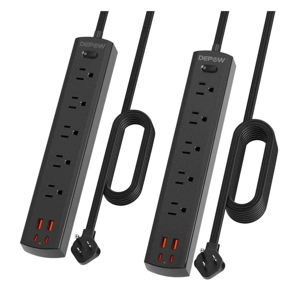 2-Pack 6 ft. Flat Plug Surge Protector Power Strip, Extension Cord, 1875W/15A, 5 Outlets with 4 USB Ports, 2 USB-C,Black price history on PriceWatchPro