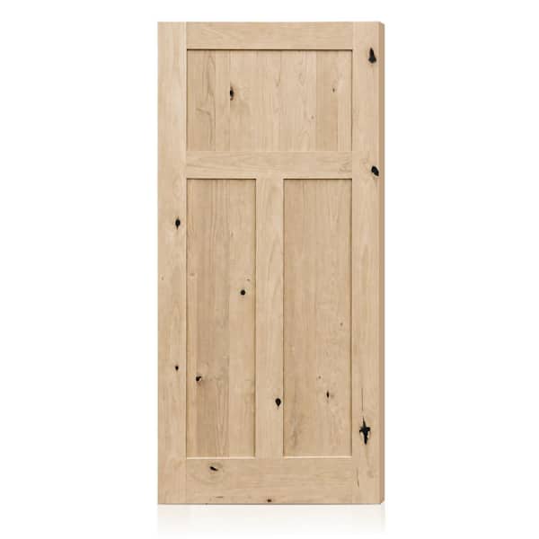CALHOME 30 in. x 80 in. 3 Panel Shaker Solid Core Alder Wood