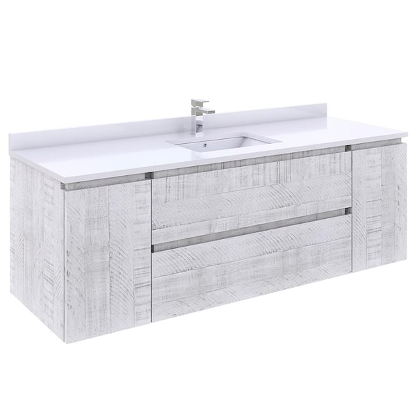 Fresca Formosa 60 in. W x 20 in. D x 20 in. H White Single Sink Bath Vanity in Rustic White with White Vanity Top