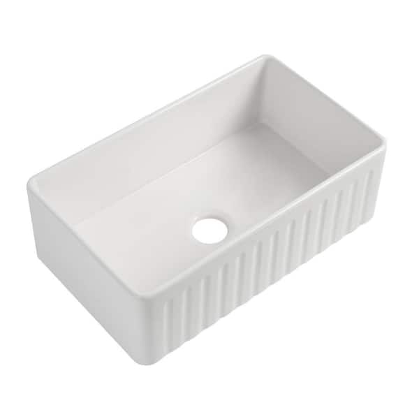 33 in. Farmhouse Single Bowl 16 Gauge White Fireclay Kitchen Sink