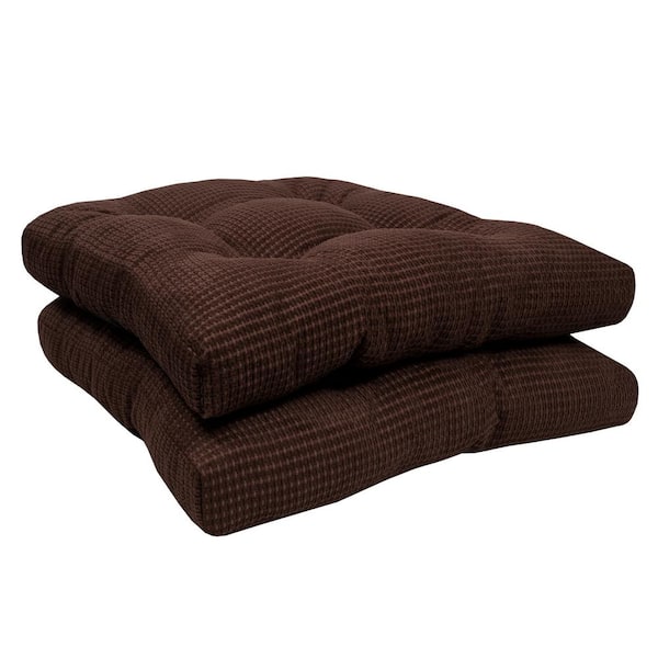 Sweet Home Collection Fluffy Tufted Memory Foam Square 16 in. x 16 in. Non-Slip Indoor/Outdoor Chair Cushion with Ties, Chocolate (2-Pack)