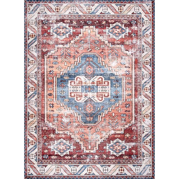 Marli Rust 4 ft. x 6 ft. Machine Washable Faded Medallion Indoor Area Rug
