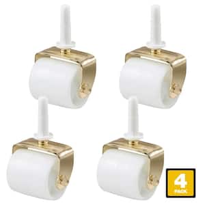 2-1/8 in. White Plastic and Gold Steel Bed Frame Swivel Stem Caster with Sockets and 125 lb. Load Rating (4-Pack)