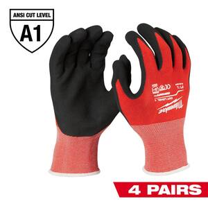 Small Red Nitrile Level 1 Cut Resistant Dipped Work Gloves (4-Pack)