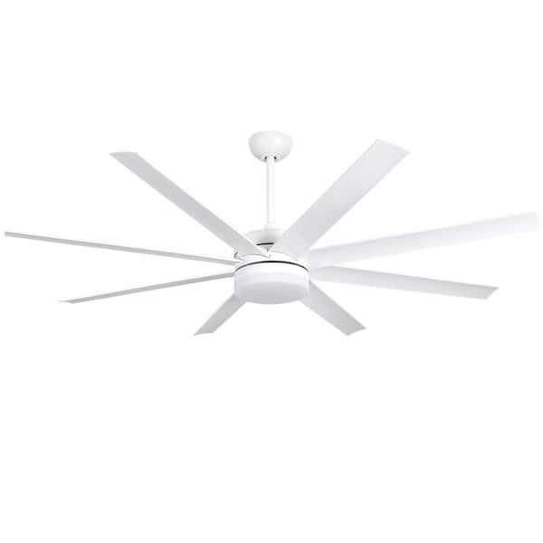 Twirl 65 in. Indoor Modern White 6-Speed Reversible Ceiling Fan with Lights, 8 Blades Quiet Motor Fan Lights w/ Remote