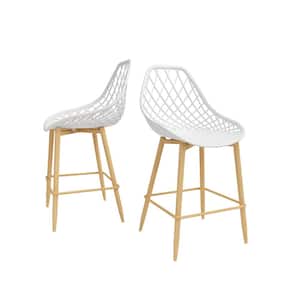 Kurv 25.5 in. White/Natural Counter Chair (Set of 2)