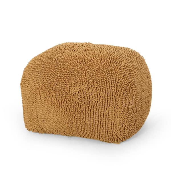 Noble House Cass Yellow Microfiber Chenille Square Pouf