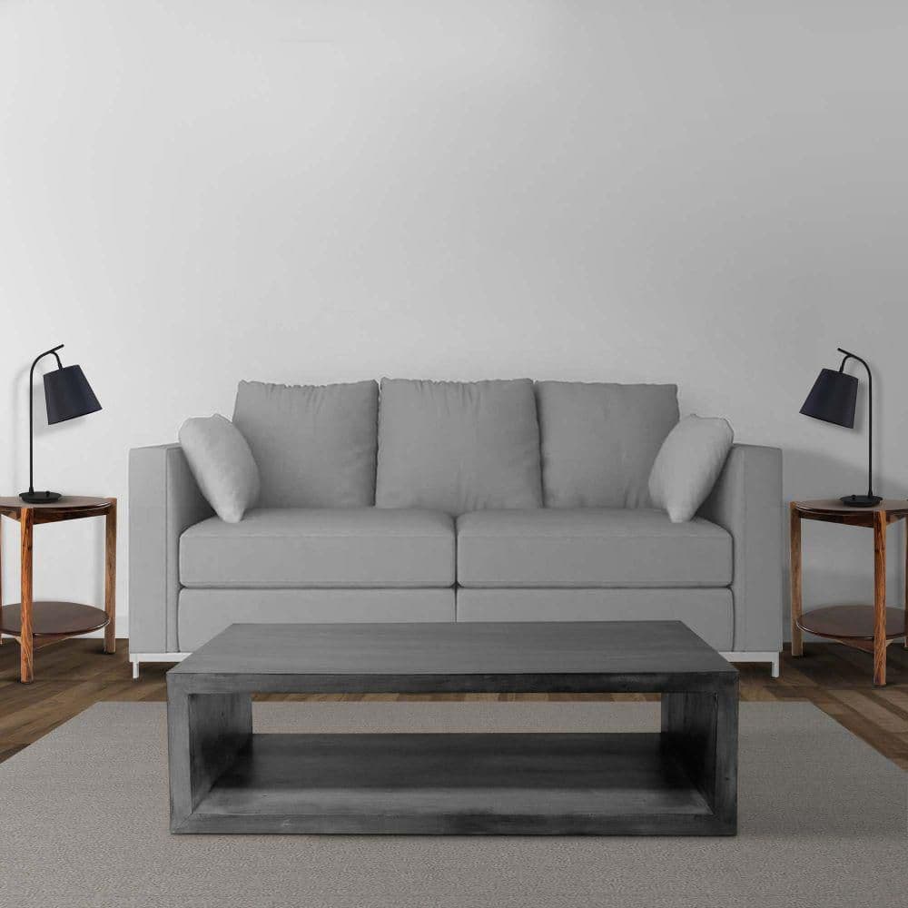 Charcoal Gray Rectangular Mango Wood Coffee Table with Open Shelf