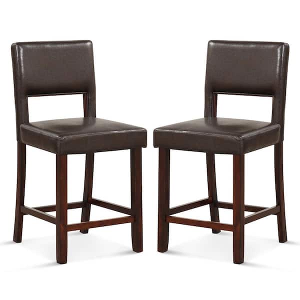 Costway 24.5 in. Brown Upholstered PVC Leather Bar Stools Dining Chairs with Back (Set of 2)