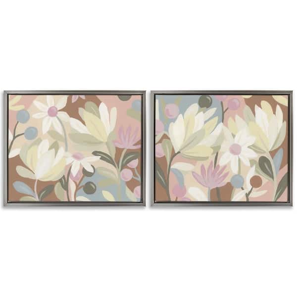 Stupell Industries Charming Muted Foliage by June Erica Vess 2 Pieces Gray Floater Frame Nature Graphic Art Print 17 in. x 21 in.