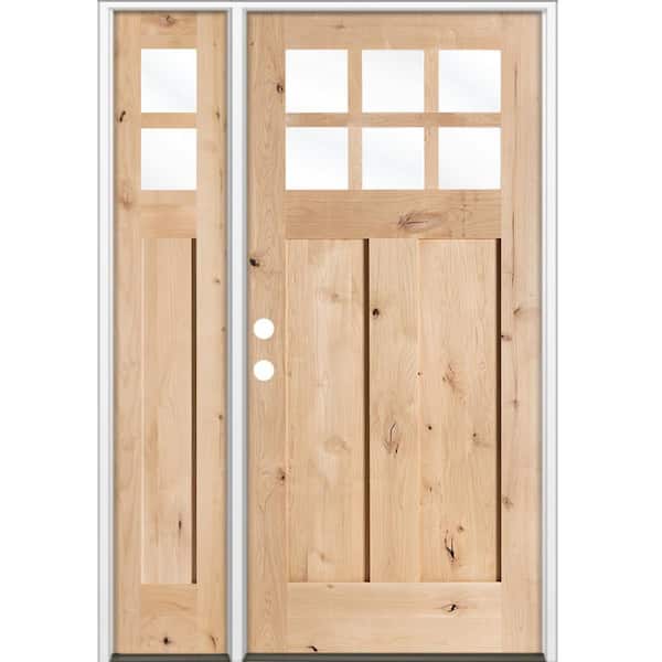 Krosswood Doors 46 in. x 80 in. Knotty Alder Right-Hand/Inswing 6 Lite Beveled Clear Glass Unfinished Wood Prehung Front Door with LSL