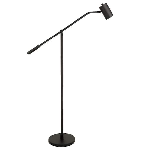 HomeRoots 60 in. Black 1 1-Way (On/Off) Swing Arm Floor Lamp for Living Room with Metal Drum Shade