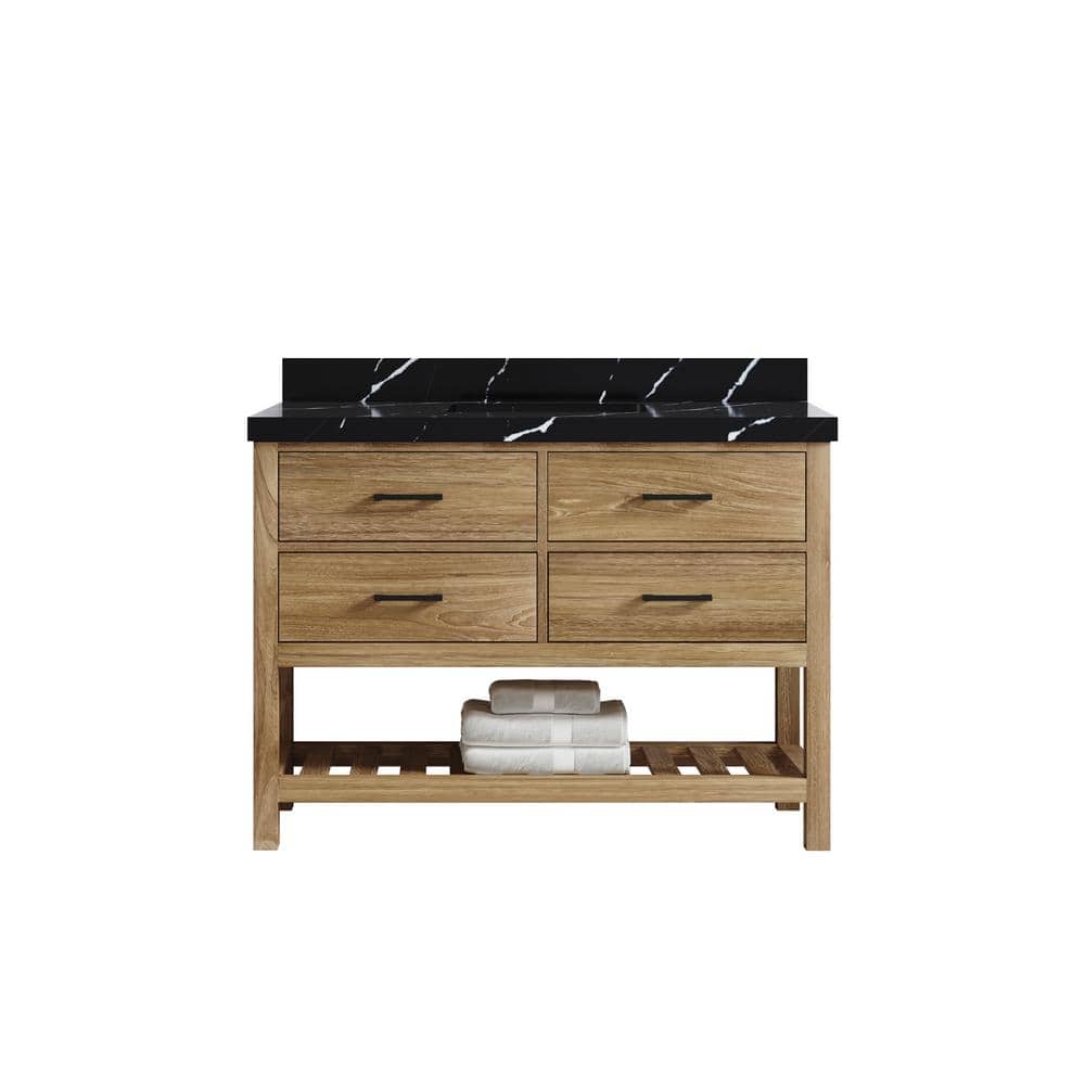 Parker Teak 48 in. W x 22 in. D x 36 in. H Single Sink Bath Vanity in Premium Polish with Calacatta Black Quartz Top price history on PriceWatchPro