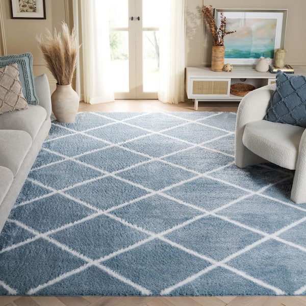 Tahoe Shag 9 ft. x 12 ft. Blue/White Diamond Abstract Area Rug