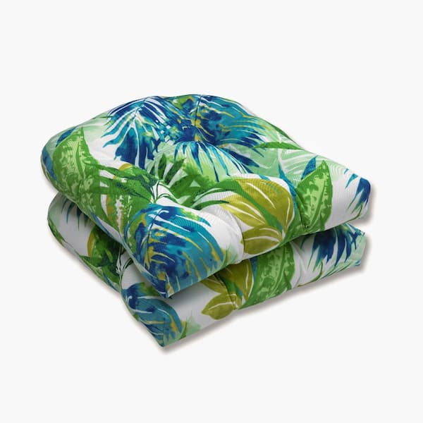 Pillow Perfect Floral 19 in. x 19 in. Outdoor Dining Chair Cushion in Blue/Green (Set of 2)