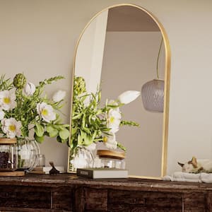 24 in. W x 36 in. H Arched Aluminum Frame Gold Wall Mounted Bathroom Vanity Mirror