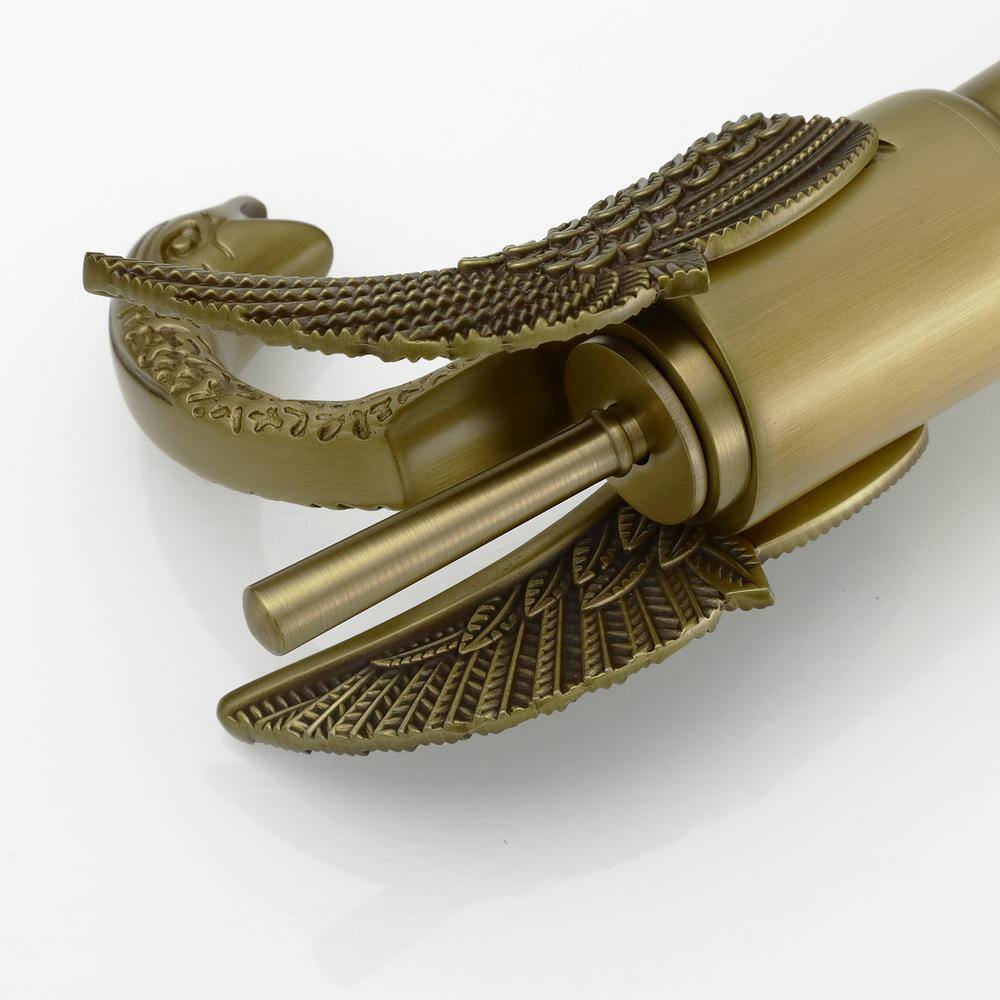 Antique Brass Swan Single Handle Bathroom Faucet with Pop-Up Drain