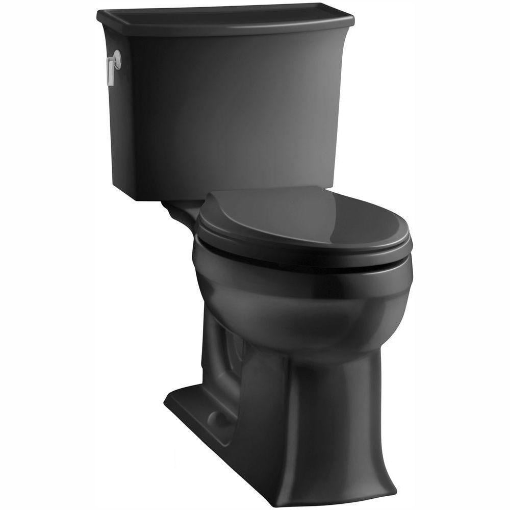 KOHLER Archer Comfort Height 2-piece 1.28 GPF Single Flush Elongated Toilet  with AquaPiston Flushing Technology in Black Black K-3551-7 The Home Depot
