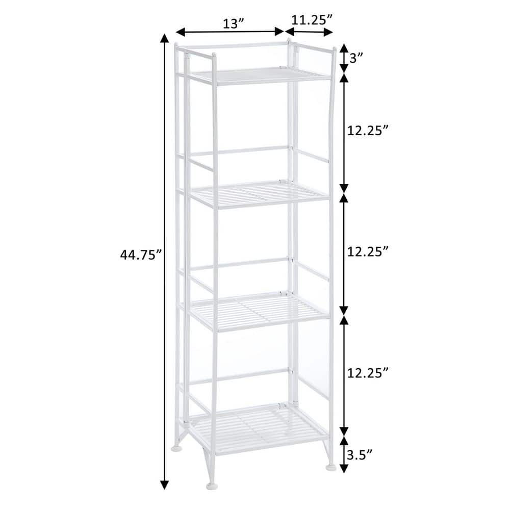 Adjustable White 4-Tier Foldable Metal Bookshelf