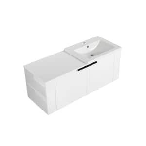 48 in. W Floating Single Sink Bath Vanity in White with White Resin Basin Top Unassembled