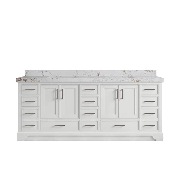 Willow Collections Charlotte 84 in. Double Sink Freestanding White Bath Vanity with Viola Gold Qt. Top Unassembled