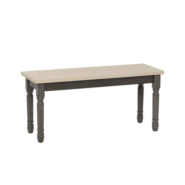 Powell Company Angie Dark Gray and Smokey White Dining Bench Backless with Wood Seat 40 in.