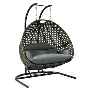 Gray 2-Person Iron Swing Chair Outdoor Patio With Cushion