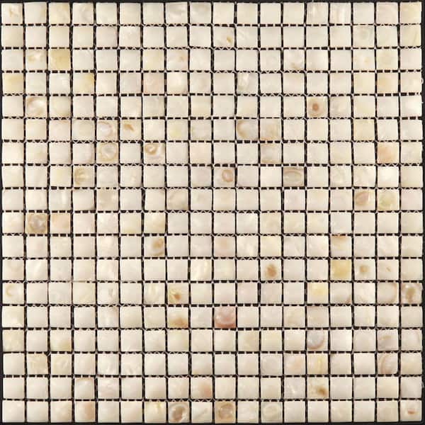 Apollo Tile White and Beige 4" x 0.15" Polished Natural Shell Mesh Mounted Mosaic Wall Tile Sample (0.13 sq. ft./Piece) (1-pack)