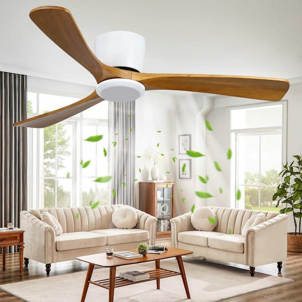 42 in. Indoor White Flush Mount Standard Ceiling Fan without Light with Solid Wood Blades, DC Motor and Remote Included