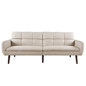 Beige Polyester Fabric Upholstery Living Room Sofa Bed with Wood Frame