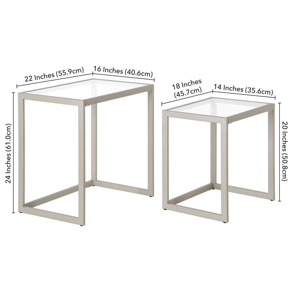 Satin Nickel Rectangular Nested Side Table with Tempered Glass Top