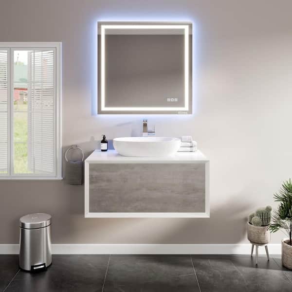 Santa Monica 36 in. Single Sink Floating Gray Bath Vanity with White Acrylic Top (Assembled)