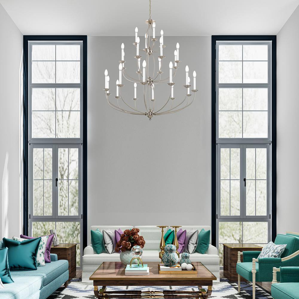 Elegant Brushed Nickel 24-Light Candle-Style Chandelier