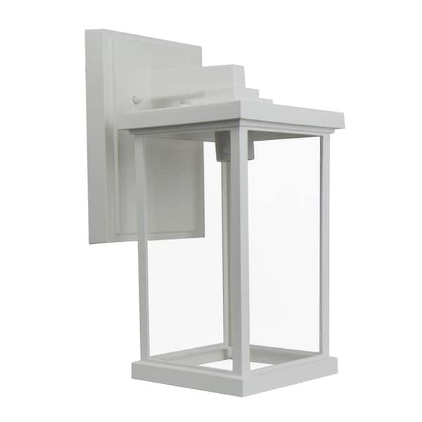 SOLUS Artisan Large Square 14.40 in. White Outdoor Hardwired Lantern Sconce with Clear Diffuser No Bulb Included