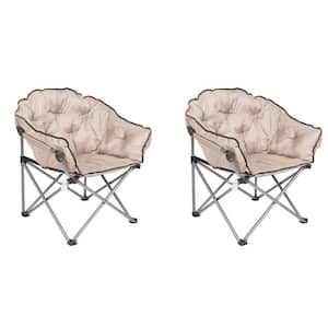 Beige Foldable Padded Outdoor Club Chair with Carry Bag, (2-Pack)
