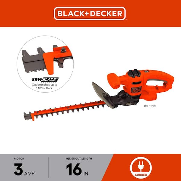 16 in. 3.0 Amp Corded Dual Action Electric Hedge Trimmer with Saw Blade Tip