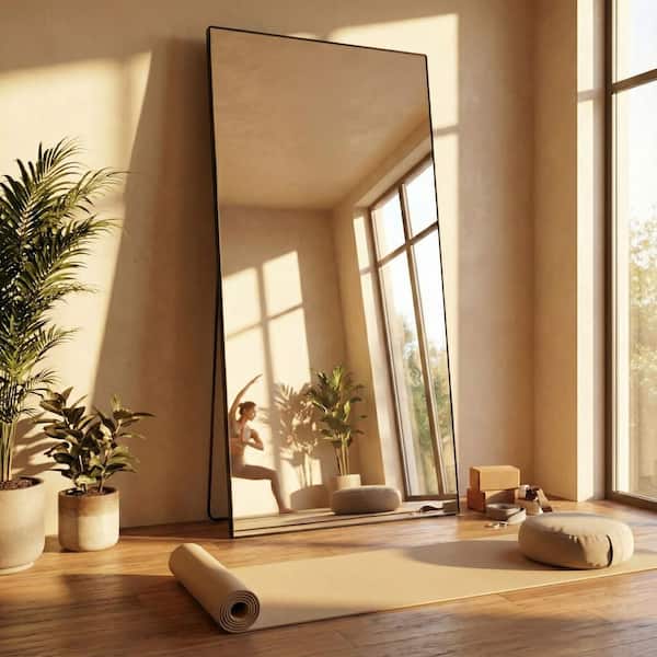 Black 32 in. W x 71 in. H Oversized Modern Rectangular Metal Framed Full Length Mirror Floor Mirror Wall Mirror