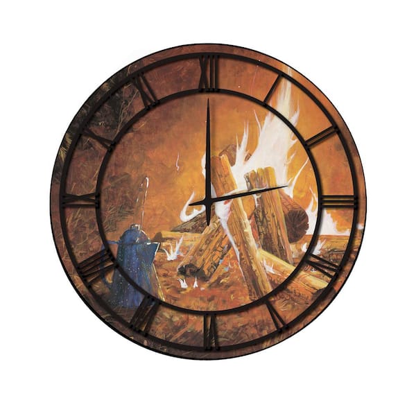 Unbranded "Evening Campfire" Full Coverage Art and Black Numbers Imaged Wall Clock