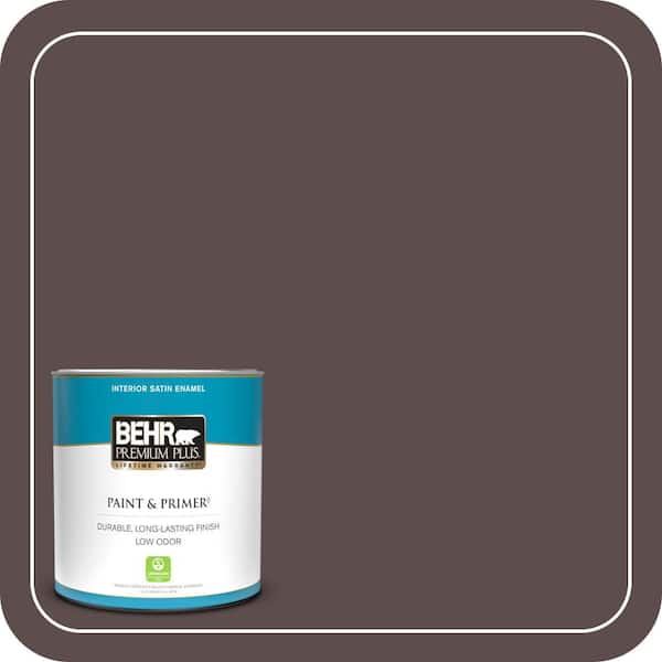 BEHR PREMIUM PLUS 1 qt. #740B-7 Smooth Coffee Satin Enamel Low Odor Interior Paint & Primer